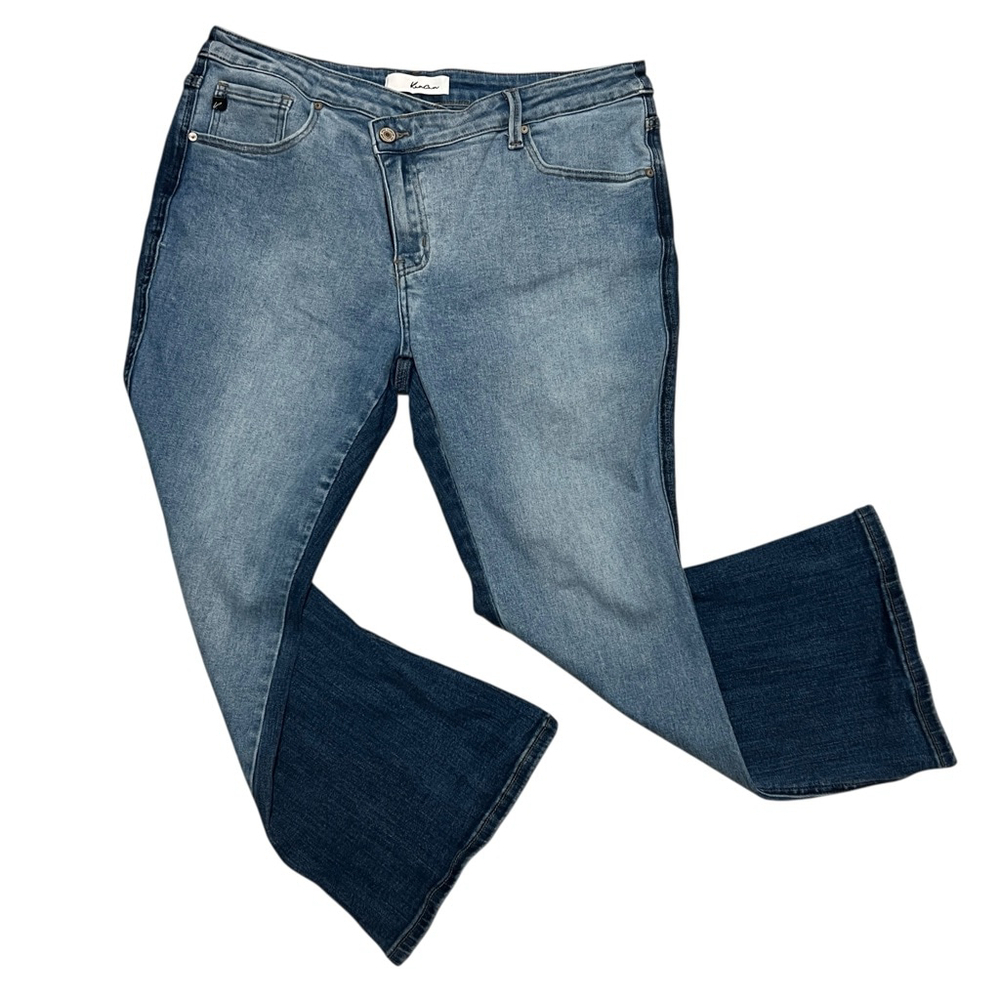 KanCan Women’s Flare Jeans Size 12 Two-Tone Denim Light Front Dark Back Retro